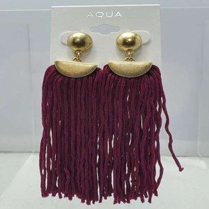 AQUA BURGUNDY FRINGE TASSEL PIERCED EARRING GOLD TOP